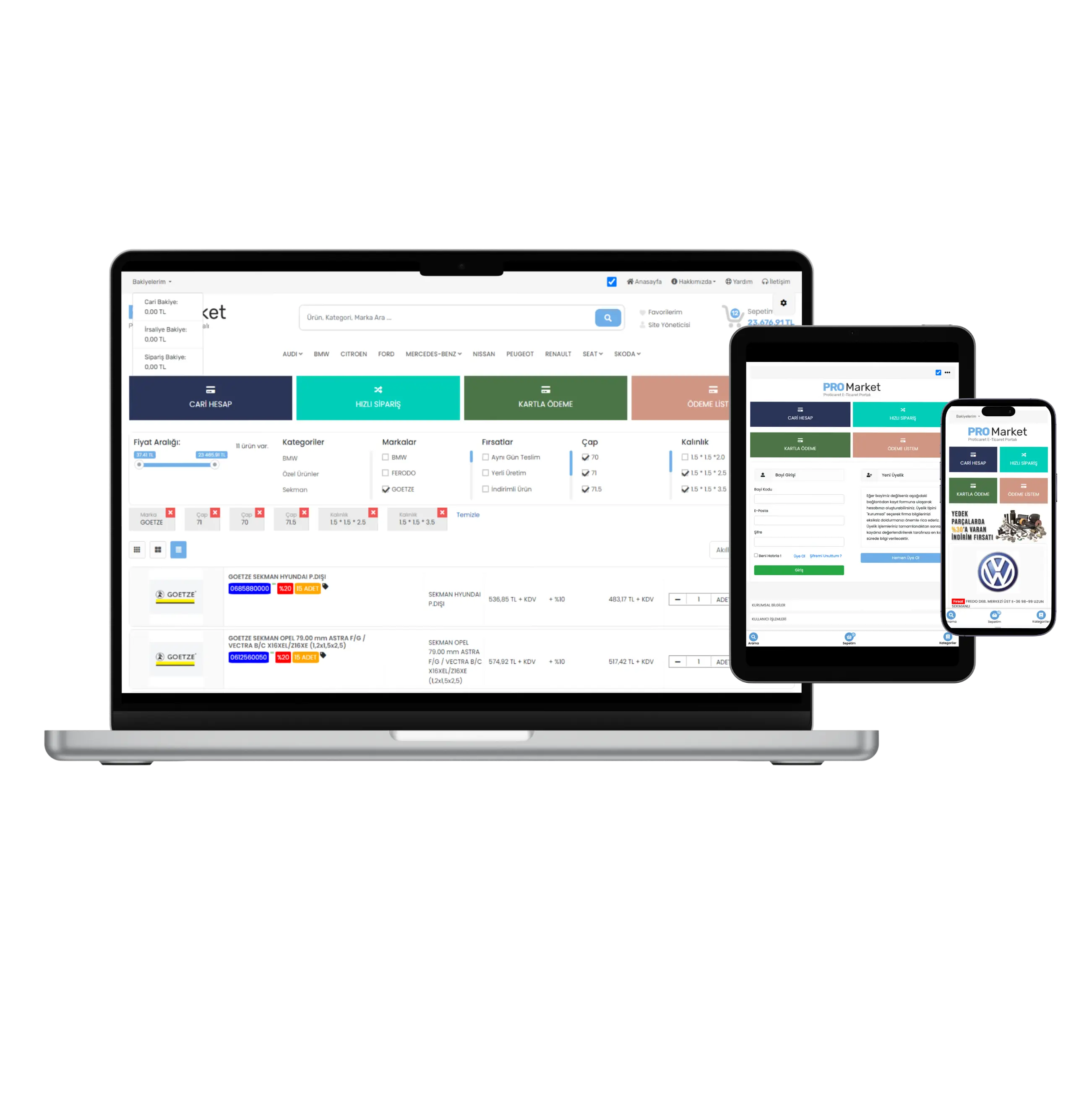 Proticaret B2B E-Ticaret Yazılımı ve Bayi Yönetim Paneli Mockup
